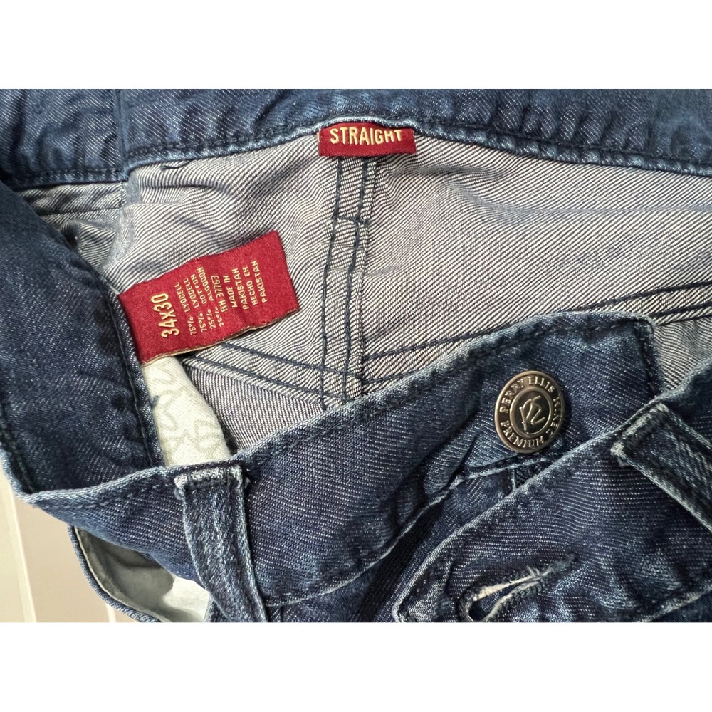 Perry Ellis Premium Denim Mens 34x30 Straight Leg Dark Wash Blue Jeans